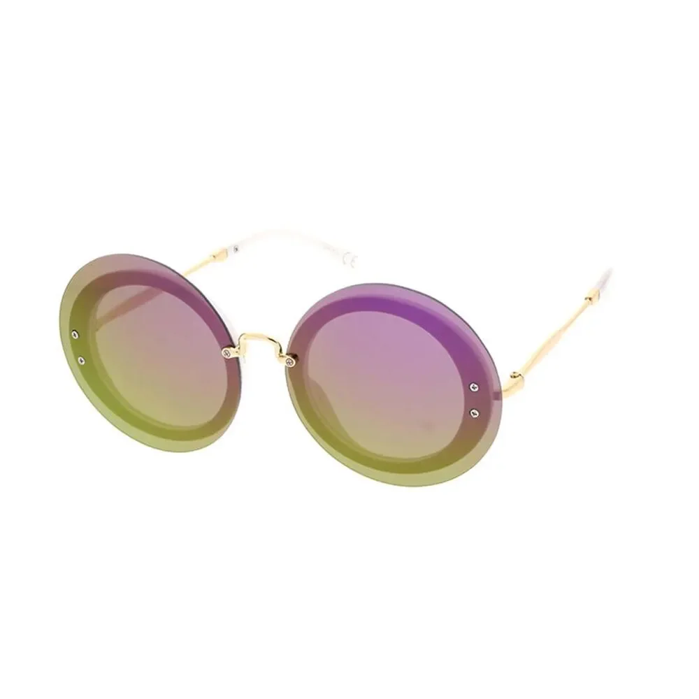 Glamour in Rounds Oversized Sunglasses for Women Purple Mirrored Lense